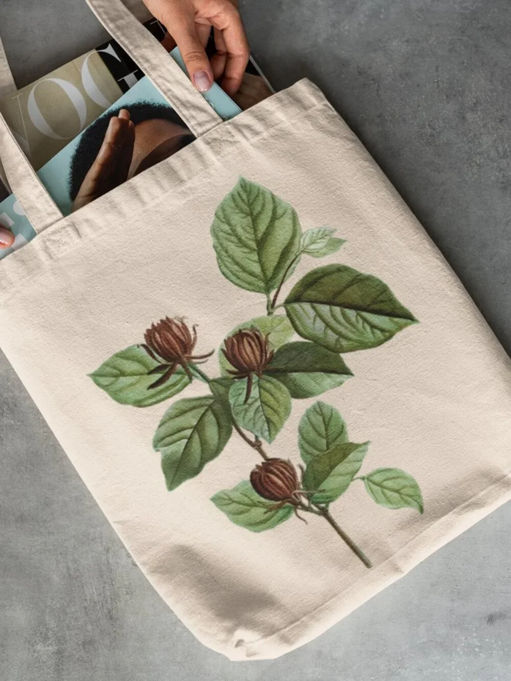 Carolina Allspice Vintage Botanical Print Graphic Canvas Tote Bag